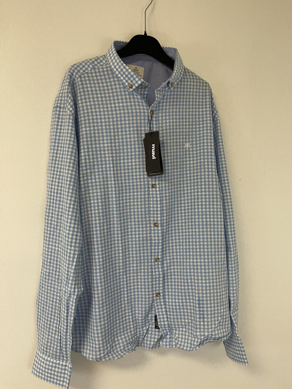 Mavi Shirt Mens Small Button Up Blue Check Plaid Long Sleeve Cotton N11